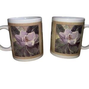 Magnolia Grandiflora Ceramic Coffee Mug Set Of 2 By Thirstystone 2000 White & Be